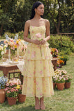 Tiered Corset White Pink Floral Wedding Guest Dress