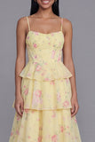 Tiered Corset White Pink Floral Wedding Guest Dress