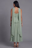 Strapless Ruffled A Line Pleated Dusty Sage Wedding Guest Dress
