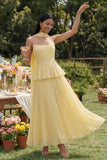 Strapless Ruffled A Line Pleated Dusty Sage Wedding Guest Dress