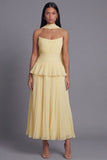 Strapless Ruffled A Line Pleated Dusty Sage Wedding Guest Dress