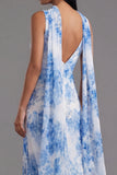 Floral Blue Cowl Neck Maxi Wedding Guest Dress