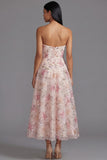 Strapless Sequin Pink Floral Wedding Guest Dress