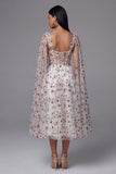 Ivory Floral Corset A Line Wedding Guest Dress with Streamer