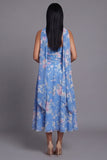 Strapless Blue Floral Ruched A Line Wedding Guest Dress