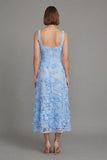Blue Floral A Line Midi Wedding Guest Dress
