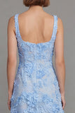 Blue Floral A Line Midi Wedding Guest Dress