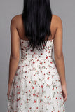 Strapless A Line Floral Champagne Ruffled Wedding Guest Dress