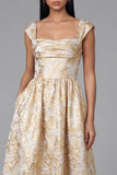 Black Printed A Line Midi Wedding Guest Dress