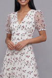 White Floral A Line Short Sleeve Wedding Guest Dress