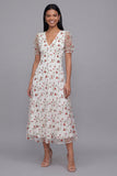 White Floral A Line Short Sleeve Wedding Guest Dress