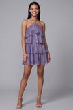 Halter Pink Tiered Floral Mini Wedding Guest Dress