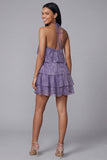 Halter Pink Tiered Floral Mini Wedding Guest Dress