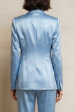 Peaked Lapel 2 Piece Satin Blue Women Suits