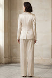 Peaked Lapel 2 Piece Satin Blue Women Suits