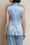 Ivory Peaked Lapel Satin 2 Piece Sleeveless Women Suits
