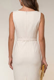 Ivory Bodycon Midi Work Dress with Slit