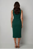 Dark Green Bateau Neck Midi Work Dress with Slit