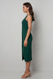Dark Green Bateau Neck Midi Work Dress with Slit