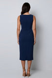 Dark Green Bateau Neck Midi Work Dress with Slit