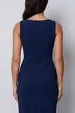 Dark Green Bateau Neck Midi Work Dress with Slit