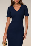 Navy Bodycon Short Sleeve Midi Work Dress