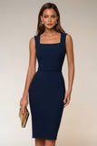 Bodycon Navy Spaghetti Straps Midi Work Dress