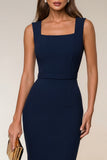 Bodycon Navy Spaghetti Straps Midi Work Dress