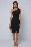 Black One Shoulder Cut Out Work Dress with Slit