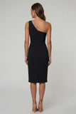 Black One Shoulder Cut Out Work Dress with Slit