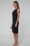 Black One Shoulder Cut Out Work Dress with Slit