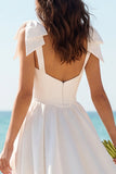 Ivory Scoop Neck Corset A Line Satin Wedding Dress