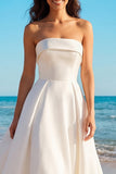 Ivory A Line Strapless Satin Wedding Dress