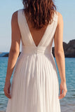 Ivory A Line Pleated V Neck Wedding Dress