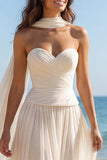 Strapless Ivory A Line Pleated Maxi Wedding Dress