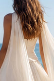 Strapless Ivory A Line Pleated Maxi Wedding Dress