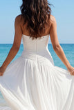 Strapless Ivory A Line Pleated Maxi Wedding Dress