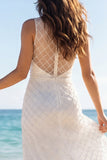 High Neck Ivory Sleeveless Maxi Wedding Dress
