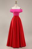 Off the Shoulder A Line Fuchsia and Red Formal Dress