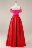 Off the Shoulder A Line Fuchsia and Red Formal Dress