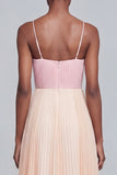 A Line Ruffled Pink and Champagne Formal Dress