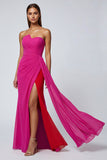 Strapless Ruched Fuchsia Maxi Formal Dress