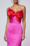 Mermaid Strapless Bowed Satin Fuchsia and Red Formal Dress