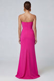 Strapless Fuchsia and Red Mermaid Ruched Formal Dress