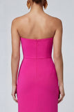 Strapless Fuchsia and Red Mermaid Ruched Formal Dress