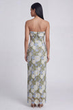 Strapless Floral Green Sheath Wedding Guest Dress