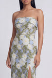 Strapless Floral Green Sheath Wedding Guest Dress