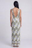 Floral Green Sheath V Neck Wedding Guest Dress