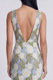 Floral Green Sheath V Neck Wedding Guest Dress