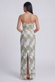 Strapless Sheath Floral Green Wedding Guest Dress with Slit